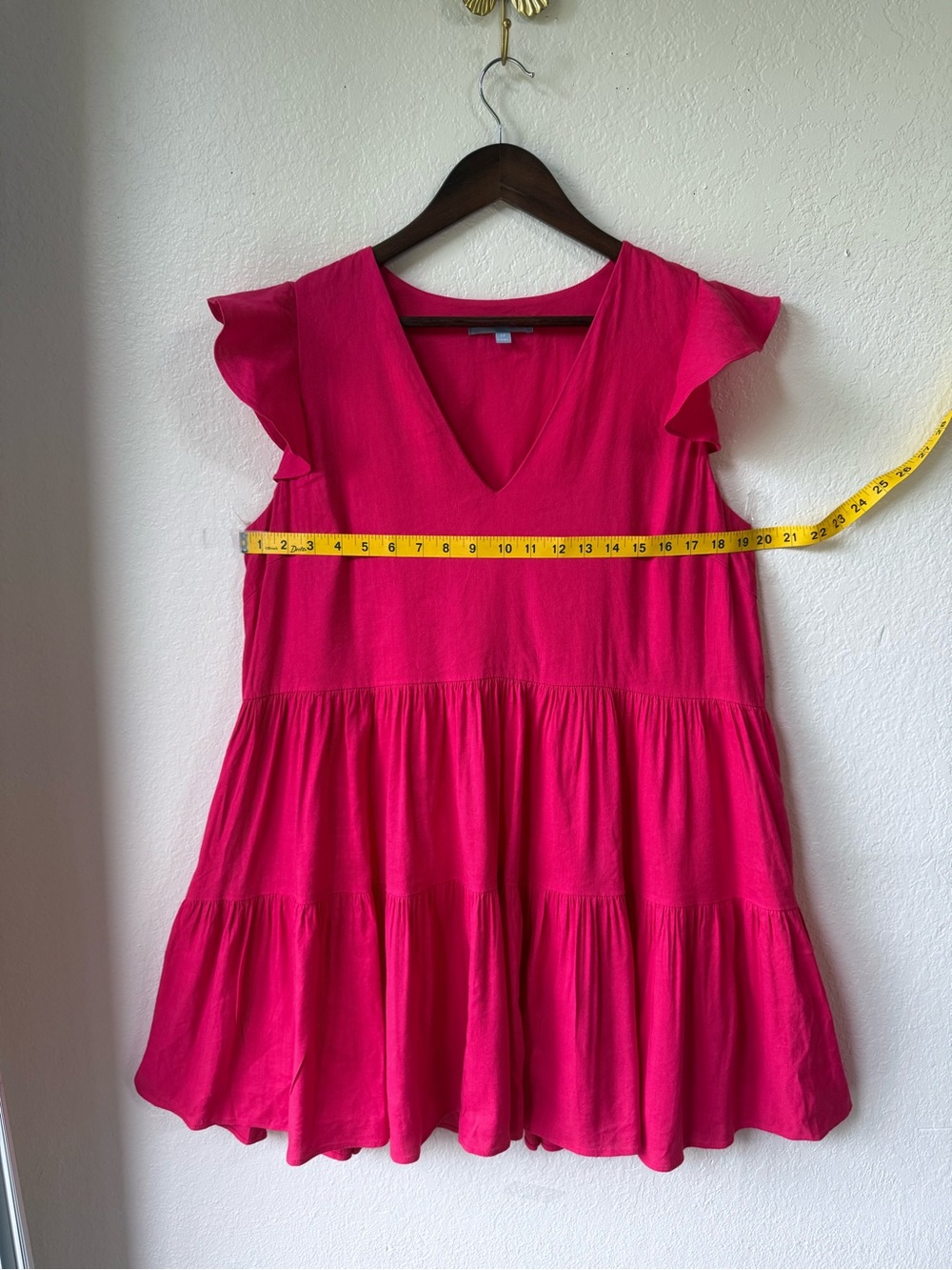 ANTONIO MELANI Linen Hot Pink Flutter Sleeve Tiered Mini Dress size M - Picture 3 of 7